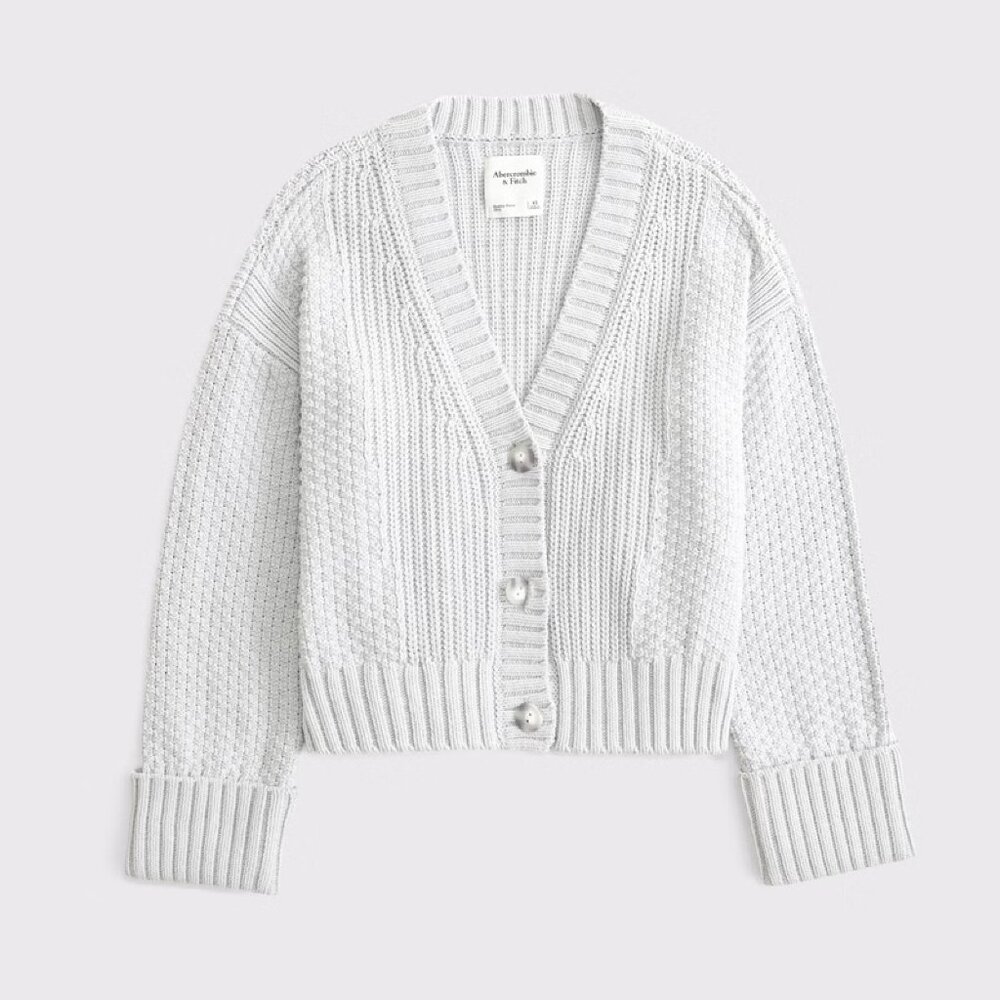 Abercrombie Seed-stitch cardigan with foldover cuffs - Cream